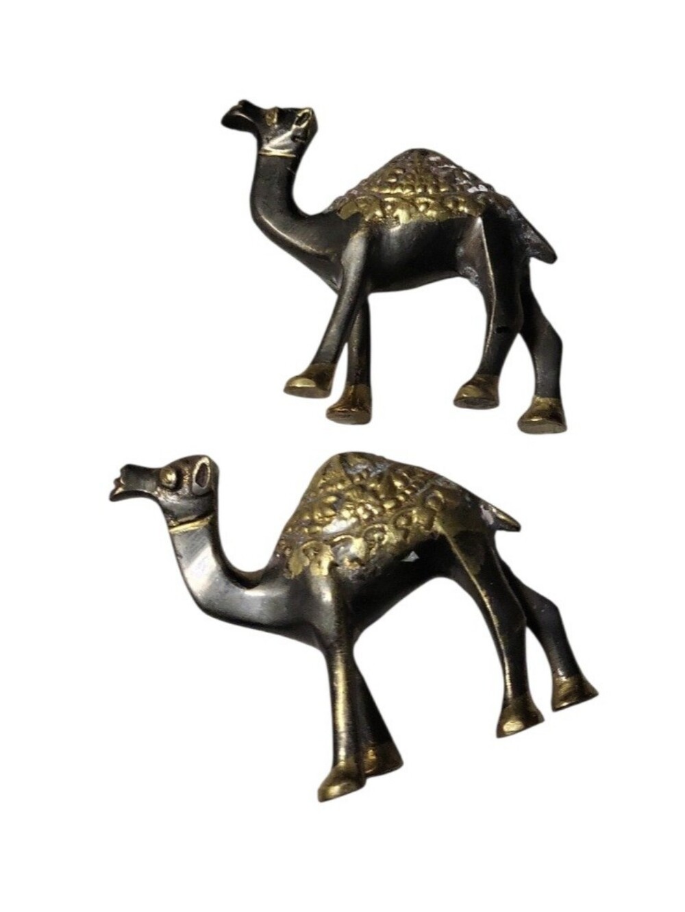 Vintage Brass 2 Toned Metal Camel Fiquirines Set Of 2